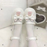 Wjczt Sweet Girls Lolita Cute Cat Bowknots Flat Shoes,Students School Kawaii Princess Mary Janes Big Head Shoes