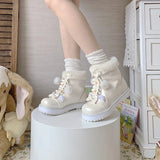 Wjczt Winter Kawaii Girl Sweet Lolita Boots Vintage Round Head Plush Cashmere Warm Women Shoes Cute Bowknot Snow Boots