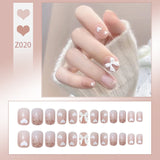 Wjczt 24Pcs nail art fake nails French microd rilling simple Full Seamless Removable False Nail Ballerina Press On Nails Art Tips Set