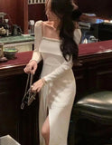 Wjczt Autumn New Women Fashion Elegant Long Sleeve Midi White Black Dresses Wjczt Evening Prom Female Party Lady Clothes Vestdios