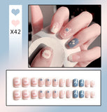 Wjczt 24Pcs/Box Sweet Short Round/Square Head False Nail Art Full Cover Detachable Artificial Fake Nails Ballerina Press on Nails Tips