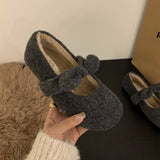 Wjczt Warm Fleece Women Loafer Shoes Outdoor Comfort Soft Sole Flats Concise Slip On Female Butterfly-knot Shoes