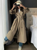 Wjczt Irregular Trench Coat For Women 2024 Spring Solid Color Lapel Double Breasted Fashion Long Windbreaker Clothing 2R7862