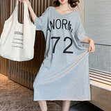 Women's Clothing Y2K Summer Casual Oversized Streetwear Letter Print T-Shirts Dresses V Neck Short Sleeve Beach Midi Dress Robe