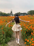 Wjczt 2024 Summer Floral Short Party Dress Women Casual Kawaii Clothing Y2k Mini Dress Office Lady Elegant One Piece Dress Korean Chic