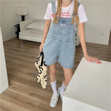 Wjczt Suspenders For Women Summer Denim Shorts Korean Style Wide Leg Jeans Pants Light Blue High Waisted Baggy Casual Fashion Shorts