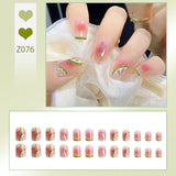 Wjczt 24Pcs nail art fake nails French microd rilling simple Full Seamless Removable False Nail Ballerina Press On Nails Art Tips Set