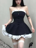 Wjczt Y2K Birthday Party Dress Strapless Patchwork Ruffles A-line Short Dresses for Women French Ball Gown One Piece Vestido Mujer