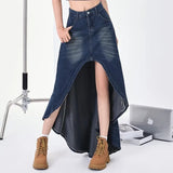 Wjczt Female Designer High Waist Denim Skirts Women Sexy Irregular Robe Dress Girls Fashion Punk Blue A Line Floor Length Jeans Skirts