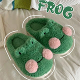 Wjczt Funny Couple Lovely Frog Cotton Slippers 2022 Winter Student Anti Slip Warm Plush Home Slipper Men And Women Household Shoes