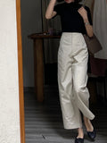 Wjczt White High-Waist Narrow Straight Wide-Leg Pants Women's Spring and Summer Thin Casual Draping Cropped Pants Suit Pants