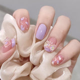 Wjczt 24pcs French Point Diamond Fake Nails Wearing Artificial Square Head Press On Acrylic Nail Art Pearl Patch Almond False Nails