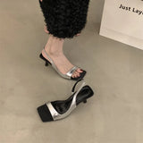 Wjczt 2024 Summer Women's Slingback Sandal Square Toe Fashion Thin Heel Narrow Strap Party Shoes Lady Casual High Heel Sandalias Mujer