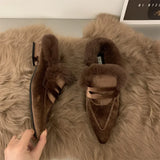 Wjczt Luxury Fur Furry Women Slippers Fur Flat Mules Fashion Velour Slides Indoor Outdoor Sexy Cotton Warm Slides Winter flats shoes