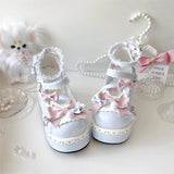 Wjczt Sweet Girls Lolita Cute Bowknots Platform Shoes Kawaii Love Buckle Alice Flat Elevator Shoes Mary Janes