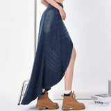 Wjczt Female Designer High Waist Denim Skirts Women Sexy Irregular Robe Dress Girls Fashion Punk Blue A Line Floor Length Jeans Skirts