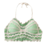 Wjczt Women Bohemian Crochet Knit Colorblock Halter Bras Vacation Padded Bustier Top