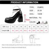 Wjczt Vintage High Heels Mary Jane Shoes for Women 2023 Patent Leather Platform Pumps Woman Pearls Chain Thick-Heeled Shoes Female