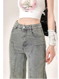 Wjczt 2024 Women's Flare Jeans  Fashion High Waist Straight Baggy Pants Y2k 90s Aesthetic Casual Pants Trend Instagram Streetwear Pant