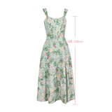 Wjczt Suninheart Summer Dress Women 2024 Green Lace Up Floral Print Dress Elegant with Boning Casual Party Holiday Dress High Quality