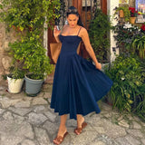 Wjczt Summer Elegant Midi A Line Dress Lovely V Neck Spagehetti Strap Holiday Party Dress Casual Women New Arrivals 2024