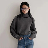 Wjczt 2024 Autumn/Winter New Loose Fit Turtleneck Pullover Sweater for Women, Striped Academy Style, Korean and Japanese Fashion