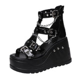 Wjczt Platform Shoes High Heels Sandals Summer Women's Trend Black Wedges Casual Lolita Anklets Gladiator Stylish Gothic Chain