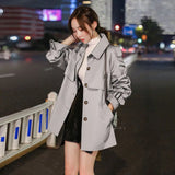 Wjczt 2024 Spring Autumn Trench Coat For Women Streetwear Turn-down Collar Double Breasted Overcoat Female Medium And Long Windbreaker