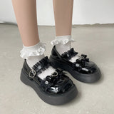 Wjczt Kawaii Lace Bowknot White Lolita Shoes Women 2022 Heart Buckle Platform Mary Janes Woman Japanese Style Patent Leather Jk Shoes