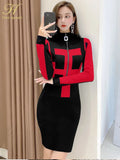 Wjczt  Winter Zipper Pattern Pullover Sweater Pencil Dress Sexy Women Knitted Sheath Bodycon Dresses Chic Simple Vestidos