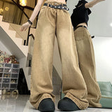 Wjczt Woman American High Waist 2000s Y2k Jeans Female 90s Vintage Designer Baggy Pants Girls Harajuku Fashion Brown Denim Trousers