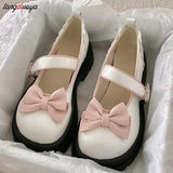 Wjczt Bow Lolita Shoes Women's Mary Jane Cute Platform Shoes Girl's Flat Shoes High Heels College Students Kawaii Japanese Retro Shoes