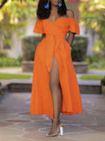 Wjczt Orange off-Shoulder Large Swing Party Waist Dress for Women