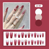 Wjczt 24P Nail Art Fake Nails Japanese Ballerina Press on Nails Set Diamond Streamer Flash Fly Butterfly Seamless Removable False Nail