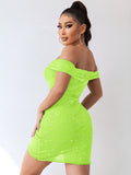 Wjczt 2024 Glitter Off Shoulder Mini Dress For Women Summer Clothing Backless Sexy Party Club Dresses Slim Ruched Bodycon Vestidos