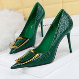 Wjczt Shoes Women 10 Cm Metal Buckle Ladies Pumps Luxury Women's Banquet Shoes Stilettos High Heels Women Sexy Party Shoes