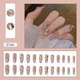 Wjczt 24P Nail Art Fake Nails Japanese Ballerina Press on Nails Set Diamond Streamer Flash Fly Butterfly Seamless Removable False Nail