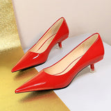 Wjczt Patent Leather Mid Heel Women Shoes 2024 Spring New Kitten Heels 4.5 Cm Pointed Shoes Women Pumps Occupational OL Office Heels