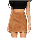 Wjczt Women Sexy Slim Fit Suede Covered Buttocks Short Skirt With High Waist Girls Fashion Daily Solid Color A-Line Zipper Midi Skirt