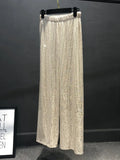 Wjczt Women Silver Full Sequined Wide Leg Pants Elastic Waist Bling Luxury Chic Capris Casual Gold Long Pants Female Club 2024