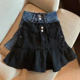 Wjczt Spring Autumn Girls Pleated Skirt Baby Denim Skirt Kids Skort Children Fashion Bottoms Ruched Soft 3-14Y Blue Skirt