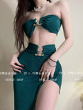 Wjczt - Exotic Hot Sexy Girls Gather Strapless Tops High Waist Split Slim Maxi Long Dress Two Pieces Dresses R7TH