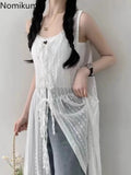 Wjczt White Dress Women Clothing Vestido Femme O-neck Bandage Tunic Sleeveless Robe Femme Spit Embroidery See Through Summer Dresses