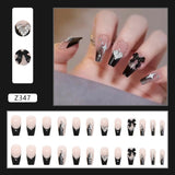 Wjczt 24P Nail Art Fake Nails Japanese Ballerina Press on Nails Set Diamond Streamer Flash Fly Butterfly Seamless Removable False Nail