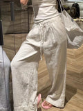 Wjczt Wide Leg White Linen Pants Woman Casual Basic Summer 2024 Oversize Female Straight Trousers Baggy Elastic Waist Pants