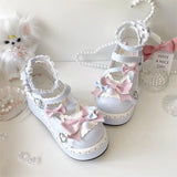 Wjczt Sweet Girls Lolita Cute Bowknots Platform Shoes Kawaii Love Buckle Alice Flat Elevator Shoes Mary Janes