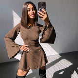 Wjczt Sexy Dresses Nightclub Mini Short Party Dress Women Back Bandage O Neck A Line Flare Sleeves Autumn Vestidos Ladies Fall Robe