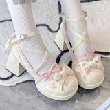 Wjczt Mary Janes Kawaii High Heels Shoes Lolita Japanese Style Fashion Platform Pumps Outwear Casual Cute Shoes Bow Design  Winter