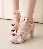 Wjczt 2025 Summer Ladies Platform Cute Bow Lace Princess Mary Jane Sweet Girls Lolita Shoes Party High Heel Buckle Women Pumps 31-43