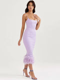 Wjczt Feather Tassel Spaghetti Strap Backless Long Dress Women Summer New Sleeveless Backless Bodycon Club Party Dress